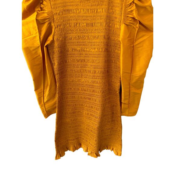 Ulla Johnson Aurele Dress Mustard Shirred Taffeta Mini Dress US 6 / Medium - Picture 4 of 9